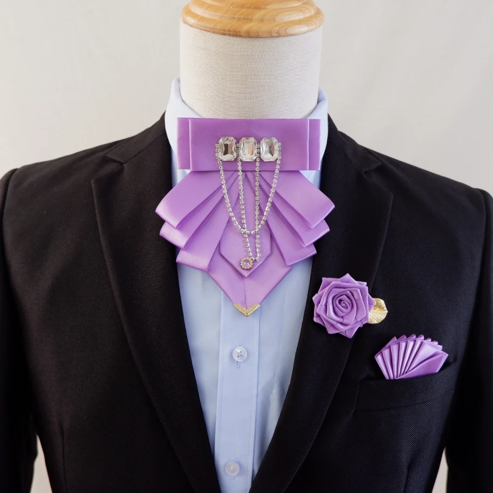 Original Fashion Tassel Rhinestone Bow Tie British Business Banquet Dress Collar Flowers Mens Wedding Bow-tie Brooch 3 Pcs Set 250530