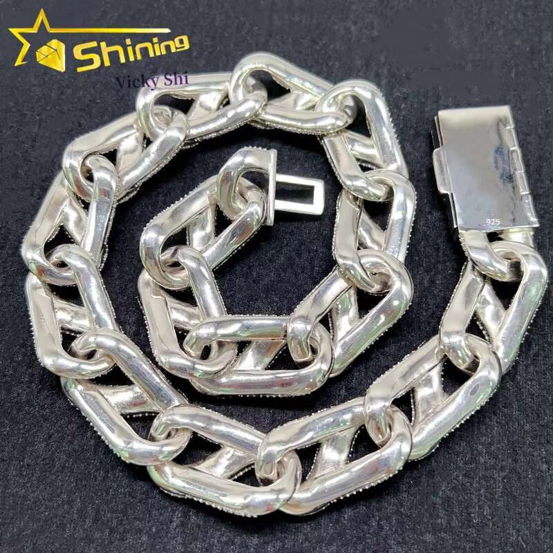 Hip Hop Big Size 20MM Width Fully Diamond Cuban Necklace Customized Iced Out 925 Silver Moissanite Cuban Link Chain
