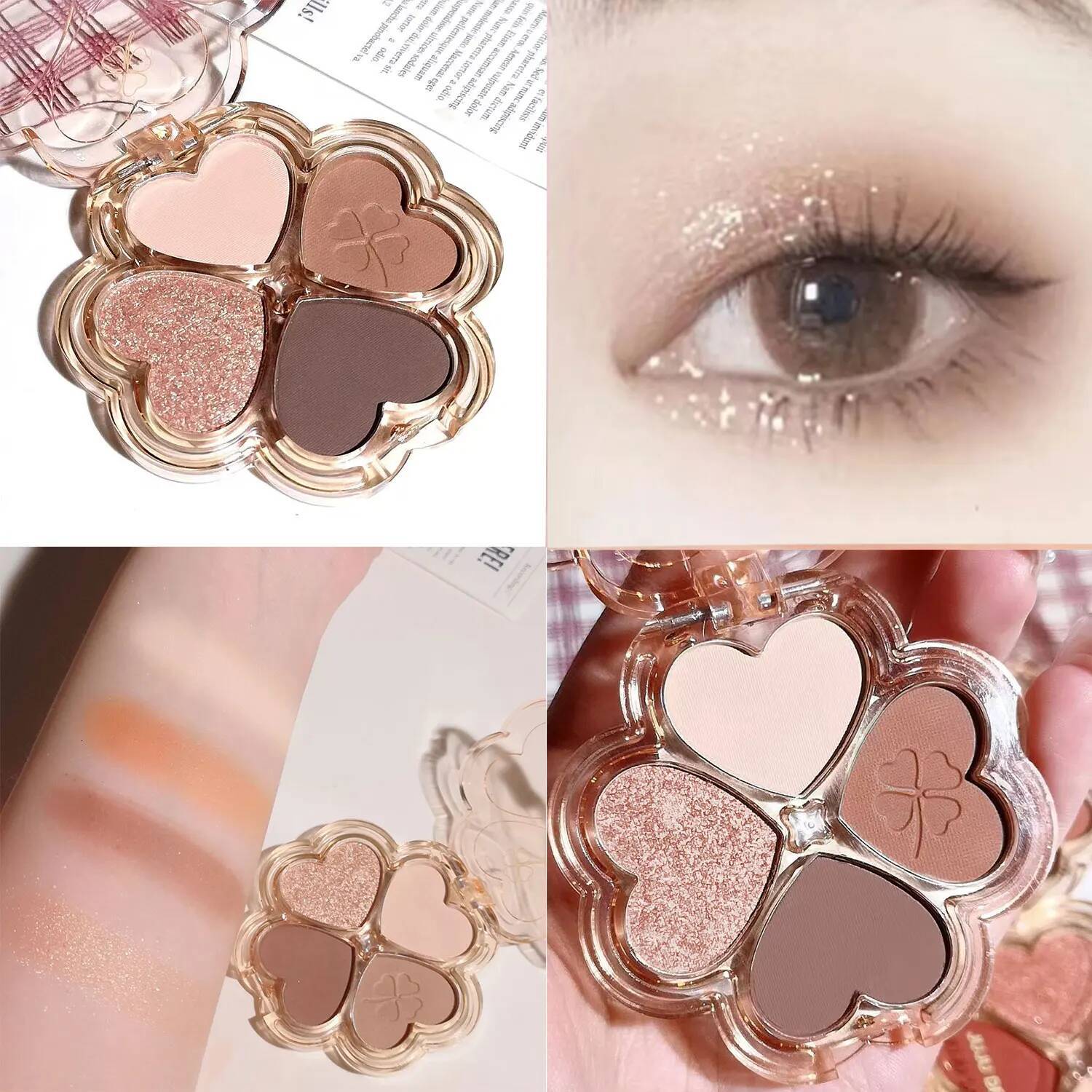 Lucky Clover Palette, Daily Earthy Color, Fine Glitter, Pearlescent Matte, Pure Lust Four-Color Eyeshadow Palette