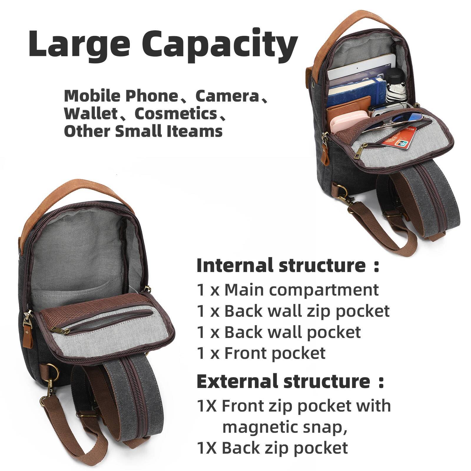KL928 Canvas Crossbody Sling Backpack Shoulder Bag Casual Daypacks for Men Women