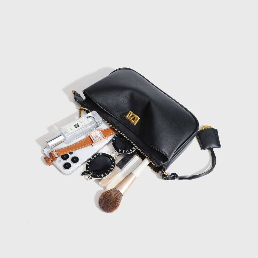 2025 Spring New Brand Rodeo Shoulder Leather Black Handbags Women Fashion Gold Buckle Underarm Bags