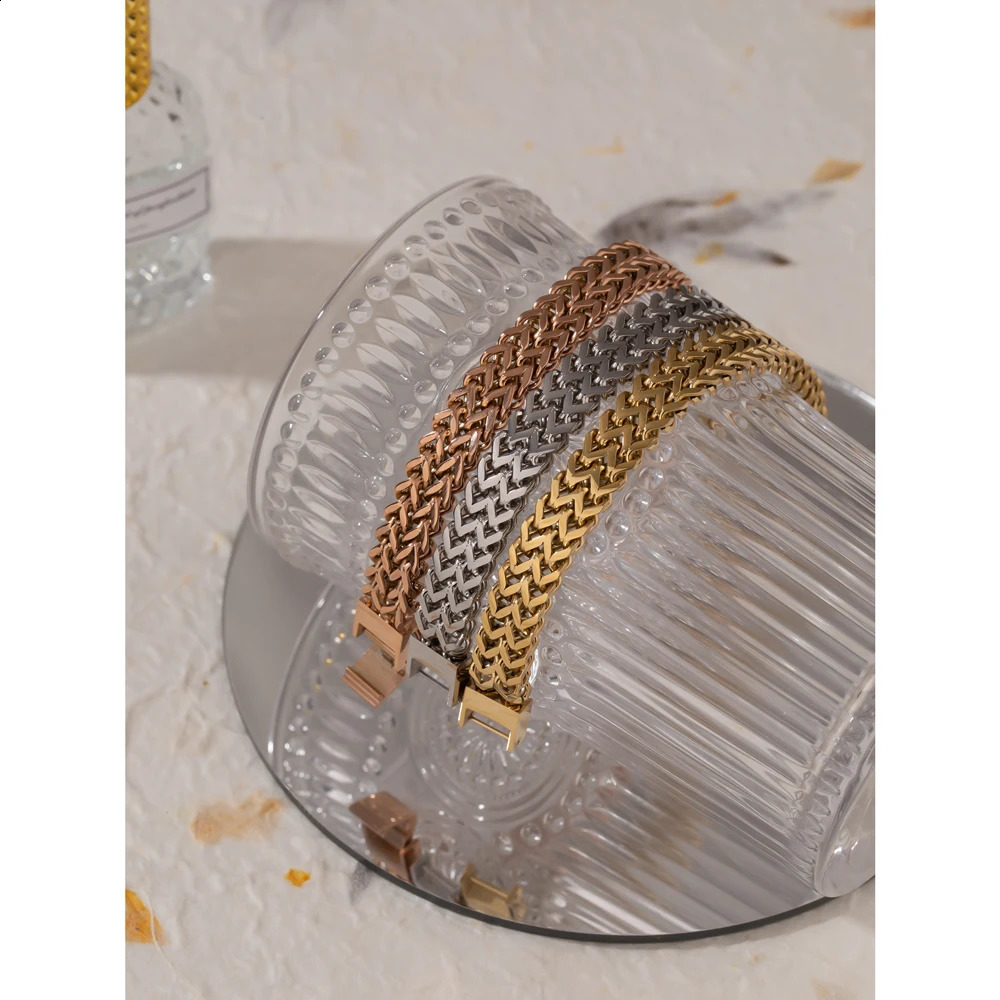 Yhpup Unisex Jewelry Stainless Steel Cuban Link Chain Bracelet Bangle Man Women Plated Gold Heavy Metal Waterproof Men 250530