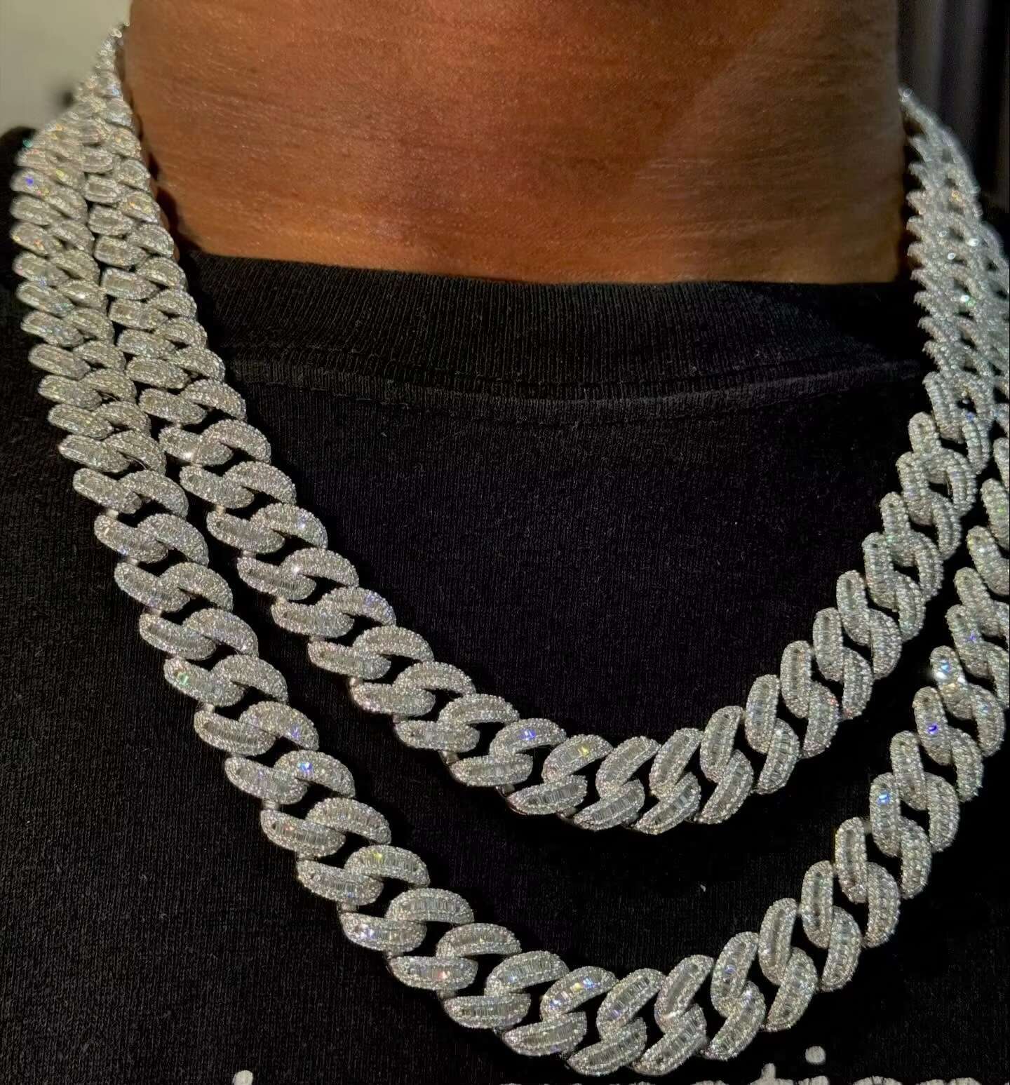 FOXI Jewelry 925 Sterling Silver VVS Moissanite Necklace Miami Cuban Link Chain Iced Hip Hop 925 Silver Diamond Moissanite Chain