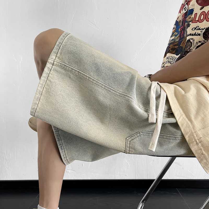 Summer New Korean Style Mens Denim Shorts Loose Straight Wide-leg Elastic Waist Baggy Short Jeans Male Brand Clothes T250603