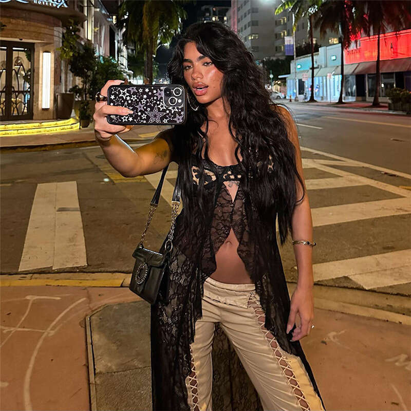 Winter New Women's Fashion Trend Sexy Leopard Print Lace Slim Hollow Out Strap Vest B5