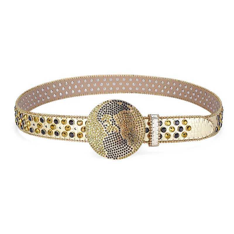 Western Leather Belt BlingBling Diamond Round Buckle Water Crystal Diamond Belt Punk Style Unisex PU Synthetic Belt XJ250602