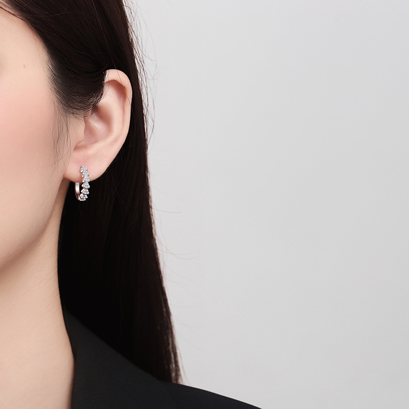 925 Sterling Silver Moissanite Stud Earrings with Diamond Embellishment - Elegant and Simple Hoop Design for Women.