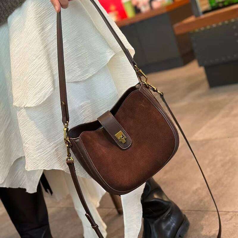 Genuine Women's Cowhide Shoulder Suede Cow Leather Crossbody Female Brand Retro Designer Bag