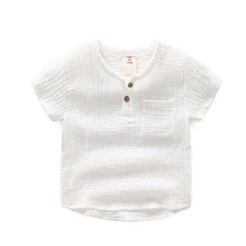 Simple Loose Children Boys Tops Summer Short Sleeve Kids Muslin Cotton T-Shirt White/khaki/grey/blue Baby Tee Toddler Clothes T250603