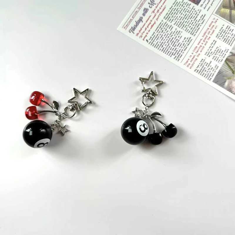 1PC Fashion 8 Ball Fruit Cherry Star Keychain Phone Accessories Y2K Handmade Creative 8 Ball Cherry Keychain AccessoriesXJ250602