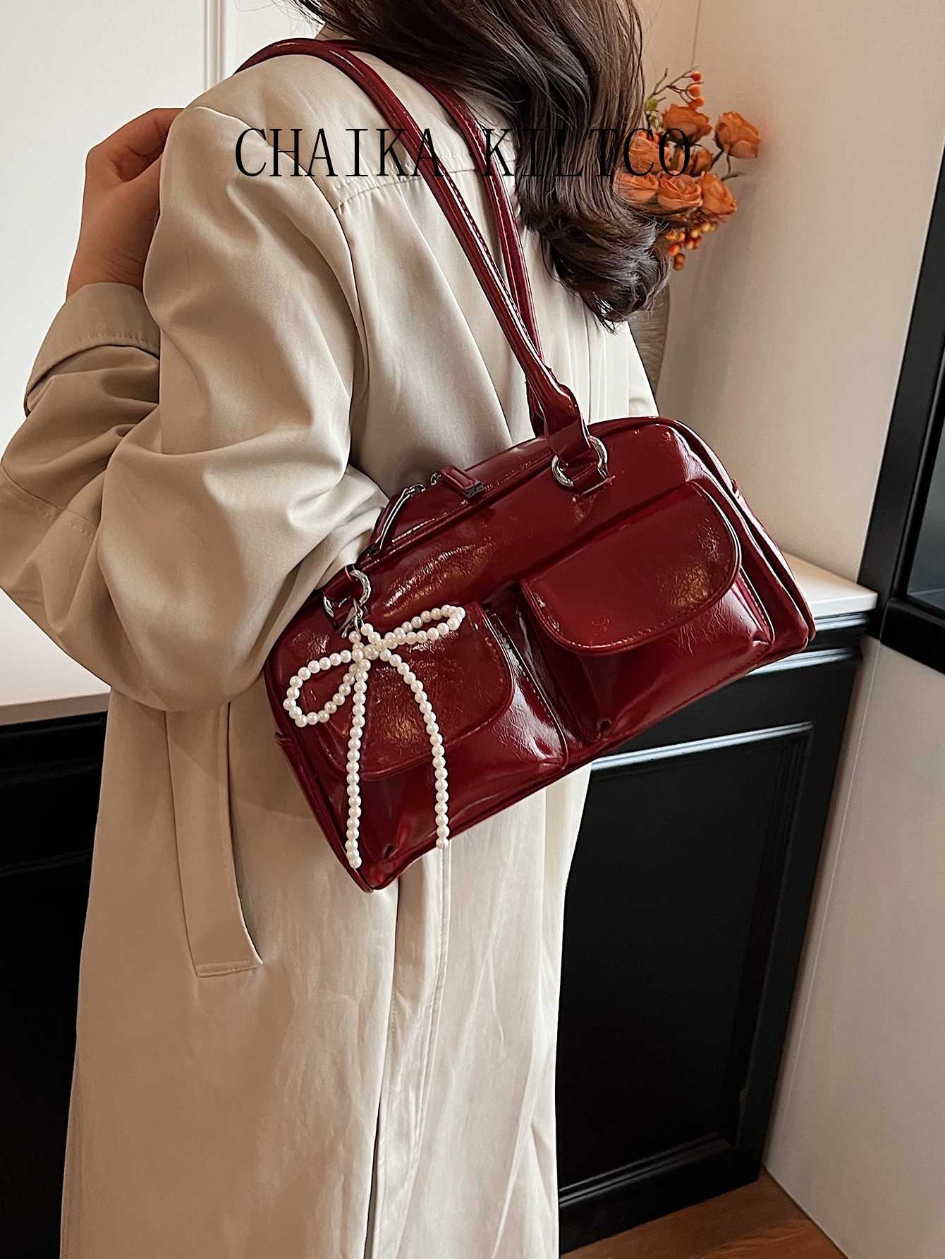 CHAIKA KILTCO Small Niche Design Underarm Boston Bag Womens Fashionable Handheld Bowling Bag Large Capacity Shoulder Bag Y250603