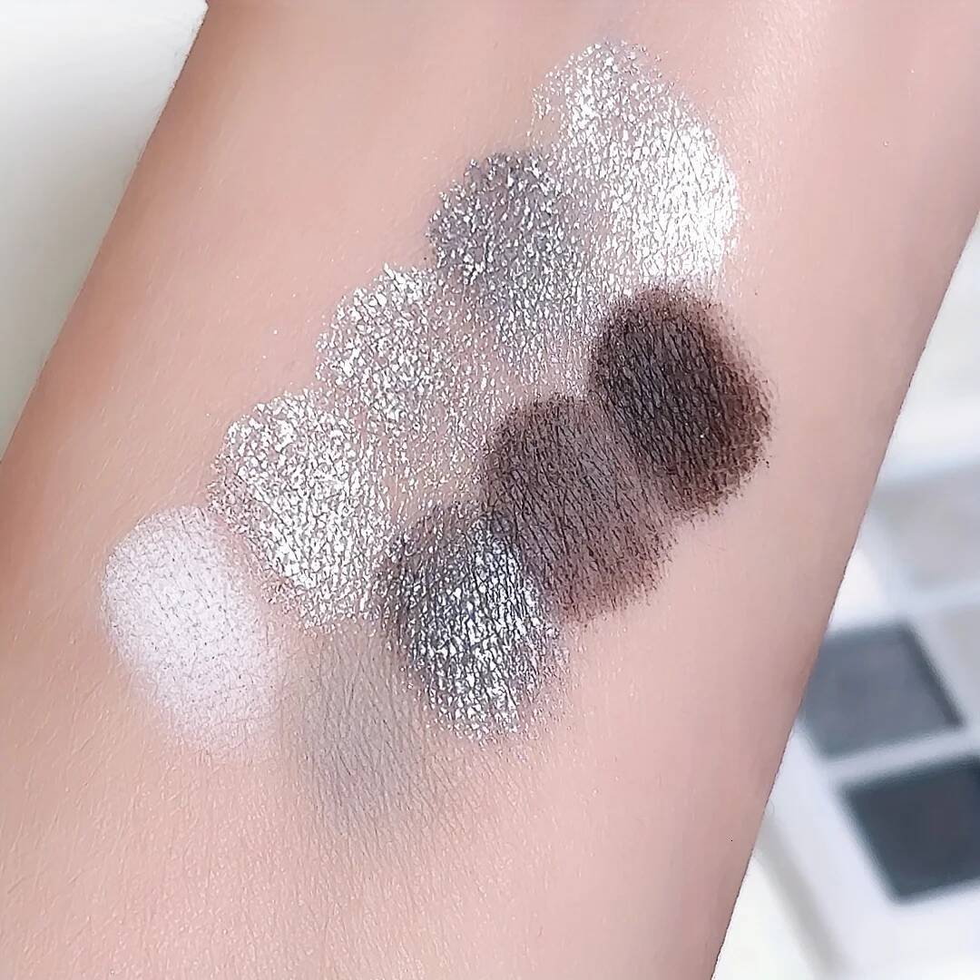 9 Colors Eyeshadow Palette, Dark Black Grey Siery Color Shimmer Matte Glitter Finish y Style