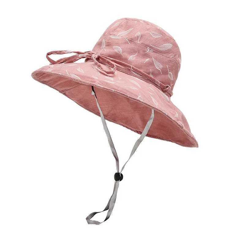 Panama Womens Fragmented Flower Big Brim Fisherman Bucket Hat Outdoor Fashion Sunscreen Beach Summer Cap H94 W250602