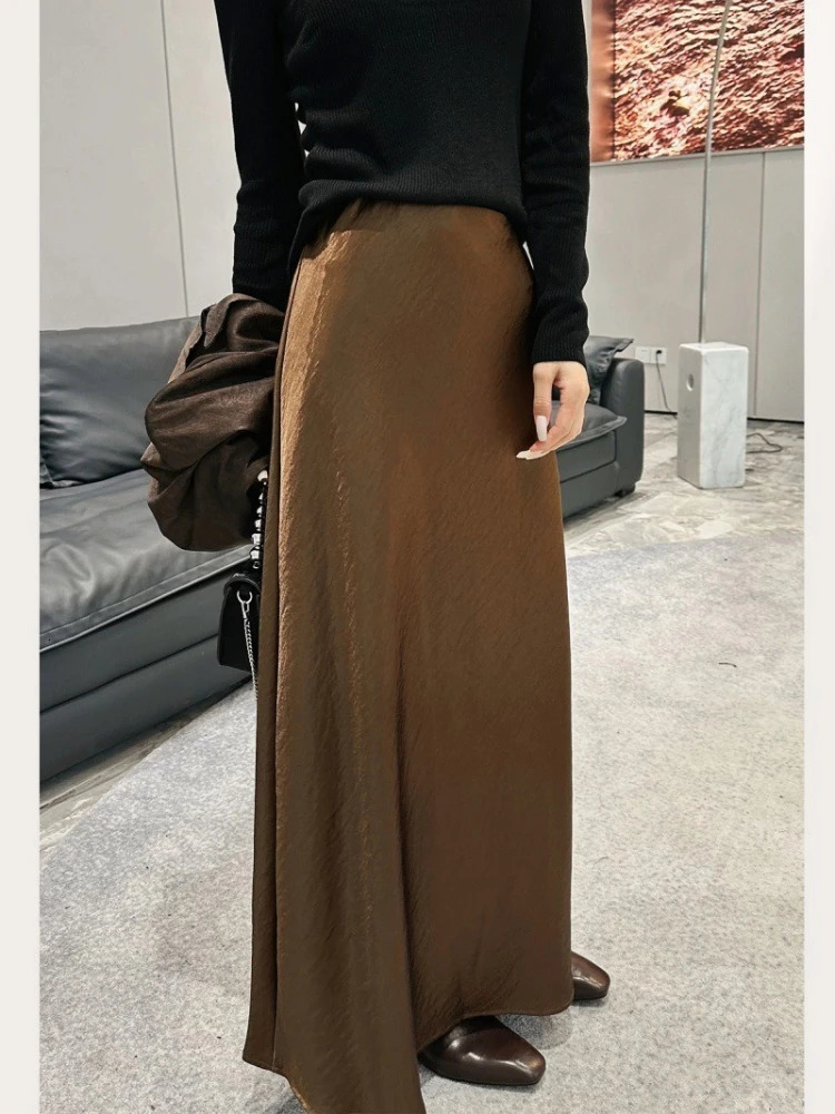 Elegant Womens Skirts Satin Skirt Women High Waist Long Skirts for Women Summer Black Fishtail Midi Skirt Office Woman 250603