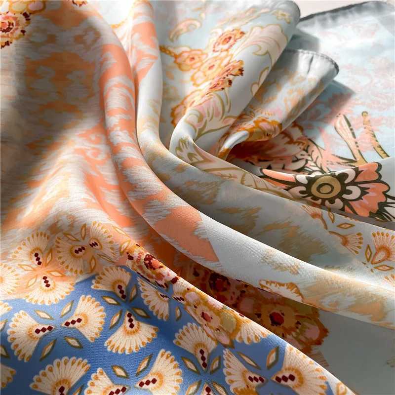 4 Colors Womens Flower Forest Decorative Imitation Silk Square Scarf 70cm Headband Shawl for Travel Versatile Stylish Accessory W250602