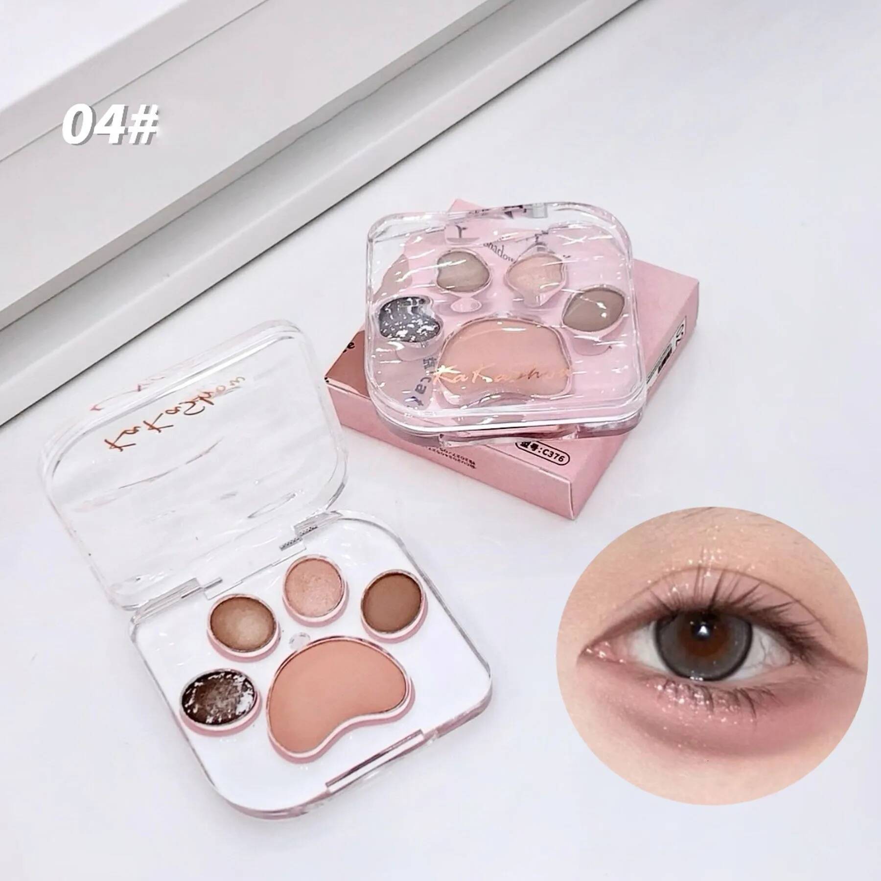 5 Colors Eye shadow Palette Cat paw shape, earthy khaki everyday look Party Performance Makeup eye cosmetics