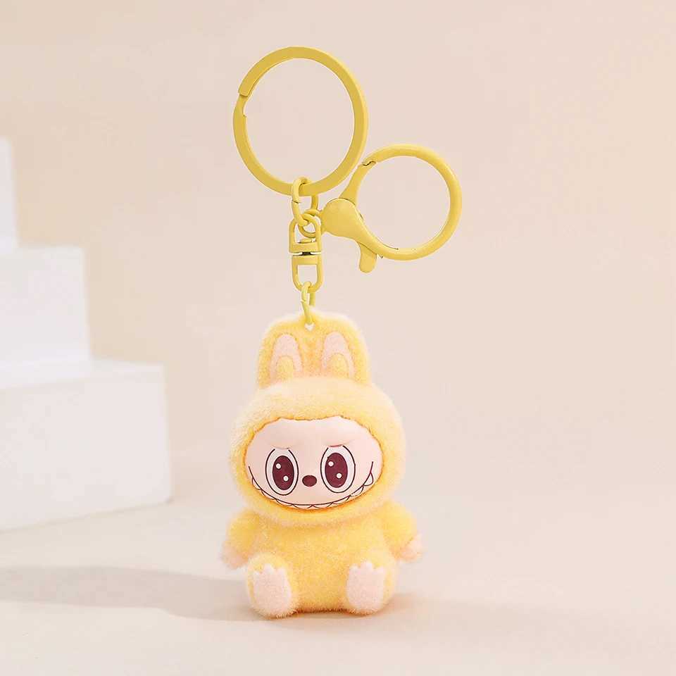Yupsk Sitting Labubu Doll Keychain External Implantation Fluff PVC Toy Bag Ornaments Charms Car Keychain Christmas Gifts XJ250602