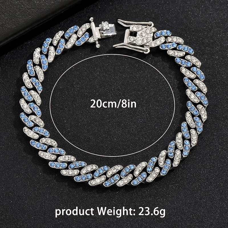 Hip Hop Cuban Bracelet For Men Full Shiny Crystal Stone Wide Double Color Brcelet Rock Style Fashion Statement Jewelry 250530