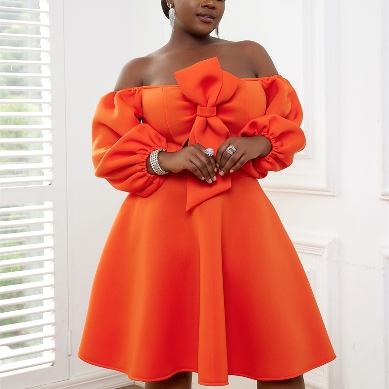 Aomei Ball Gowns Dress for Women Plus Size Orange Off Shoulder Cut Out ALine Summer Wedding Guest Evening Party Outfits 4XL 250519