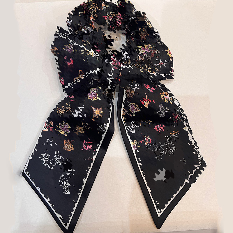 designer classic floral hair elastic women elegant ribbon hair tie ladies hair accessories letter L hair ring hair bow long hair circle