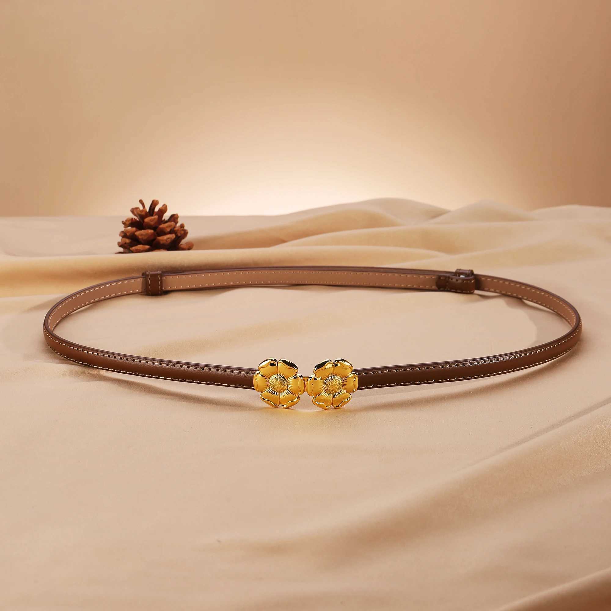 Elegant Thin Belts for Women Solid Color Leather Belts Womens Flower Alloy Buckle Adjustable Belts for Jeans Dress XJ250602