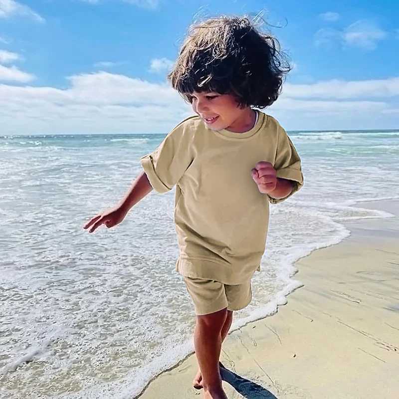Kids Baby Boy Girl Summer Sport Clothes Toddler Solid Cotton Casual Crewneck Short Sleeve T-Shirt+Shorts Children Casual Outfits T250603