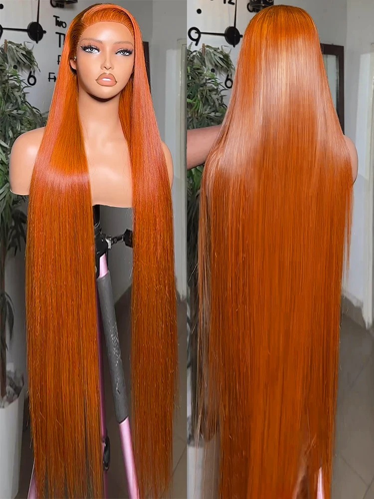 Straight Ginger Orange Wigs Colored 13x6 HD Lace Frontal Wig 13x4 30 Inch Human Hair PrePlucked Transparent Brazilian Wig Synthetic