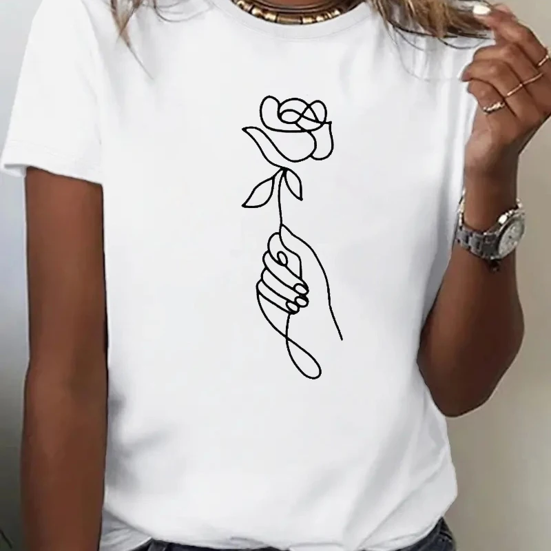 2025 Ladies Round-Necked Designer T-shirts Love Pattern Printed Summer Casual Short-Sleeved Breathable Fresh Yzk Blouse Beautiful Girls T-Shirt