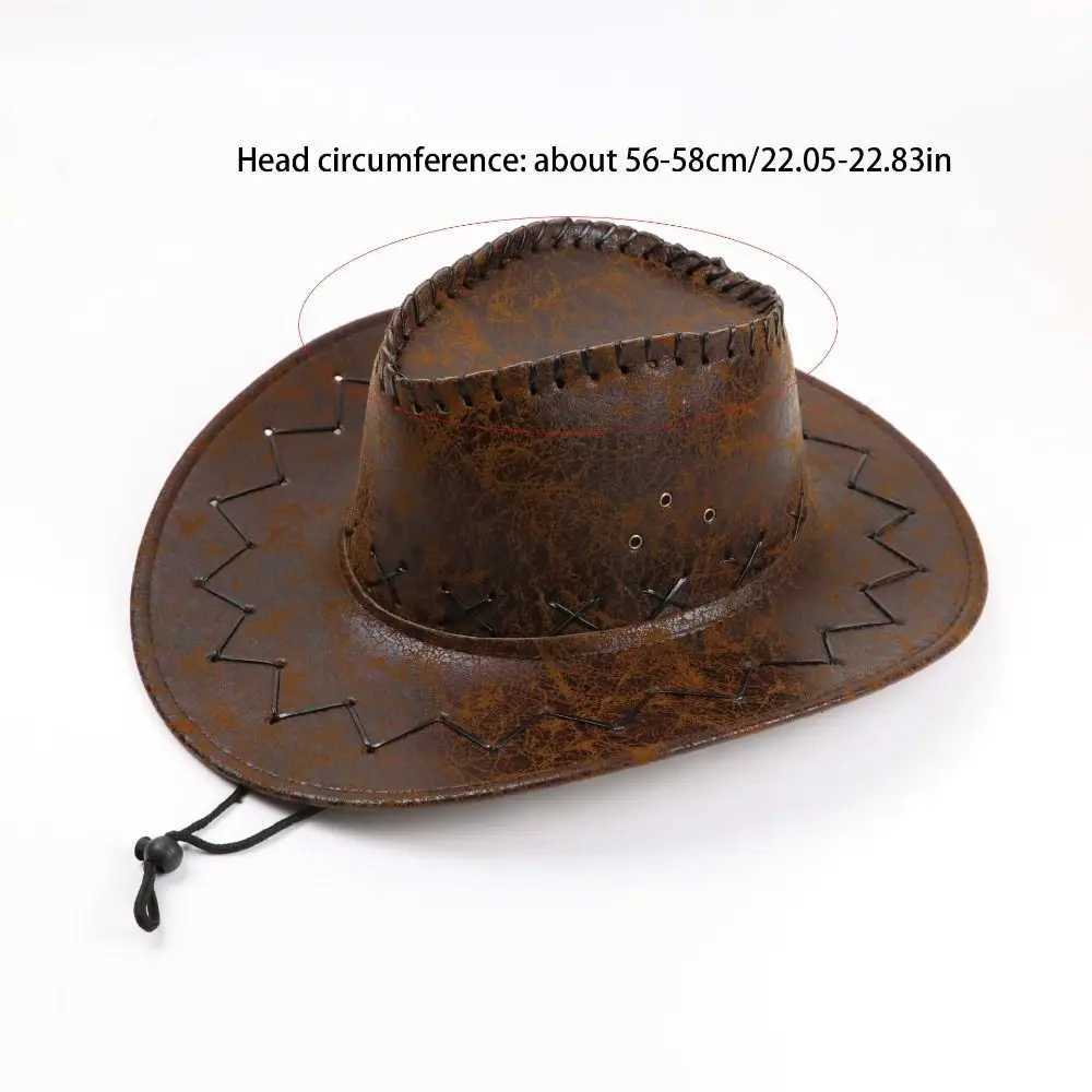 PU Leather Western Cowboy Hat Knight Hat Beach Cap Summer Sun Hat Outdoor Visor Cap Sun Protection Cap Sunscreen Cap Holiday W250602