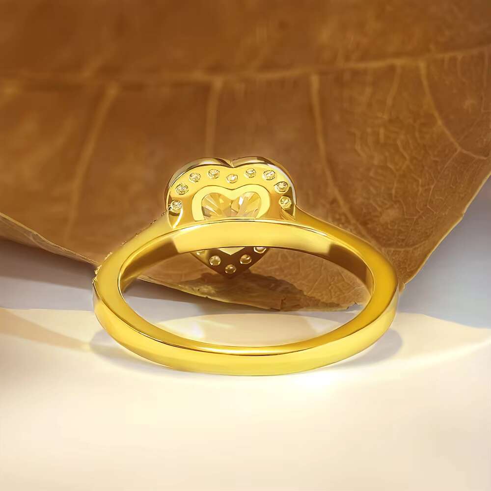 FOXI 1Ct Heart Shape Moissanite Diamond Ring 18K Gold Plate Halo Engagement Ring 925 Sterling Silver Moissanite Wedding Ring