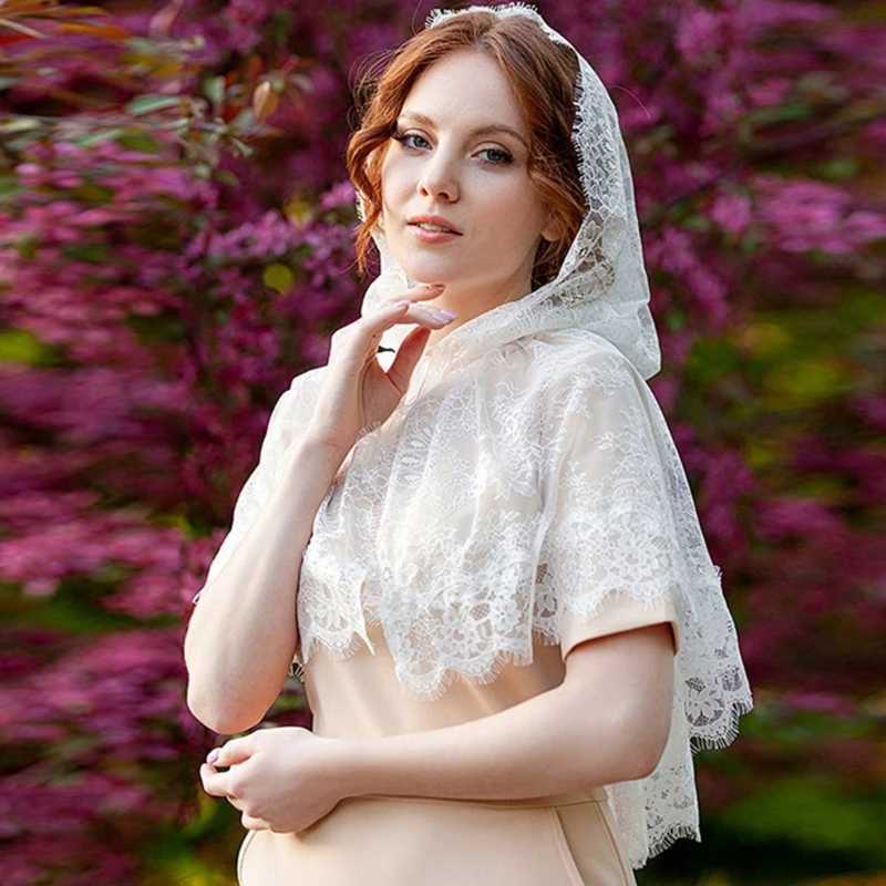 Woman Lace Shawl Wedding Church Lace Trim Scarf Soft Lightweight Scarf with Hoodie for Hot Weather Sunproof Supplies W250602