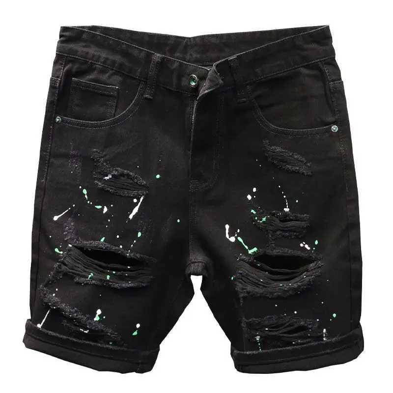 Skinny Short Jeans Pants for Men Black Ripped Man Denim Shorts Slim Sale Vintage Xxxl Luxury Jorts Korean Fashion New in Popular T250603