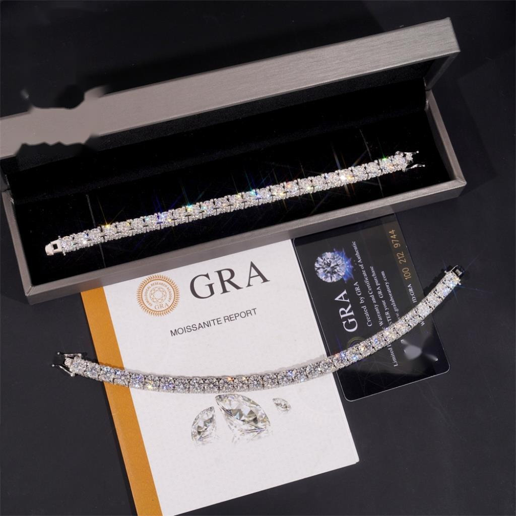 Bulk Stock New Arrivals Iced Out Double Sides Hip Hop S925 VVS1 5mm 6.5mm Moissanite Diamond Cluster Tennis Chain Bracelet
