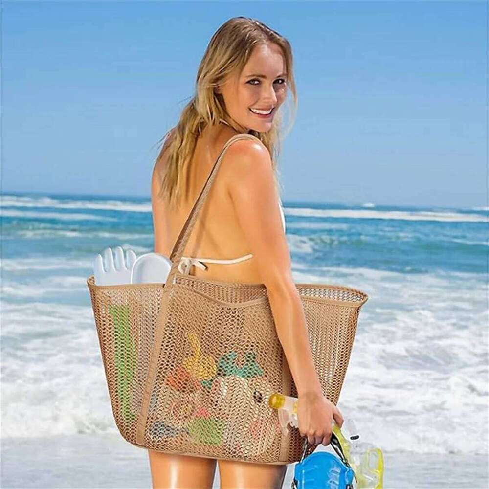 Beach mesh tote bag, women's shoulder handbag, maximum capacity 28L, waterproof lightweight shopping bag