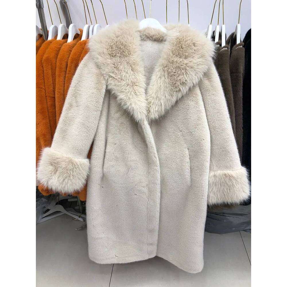 Winter women fake long with belt warm faux fashion 2024 new mink fur coat