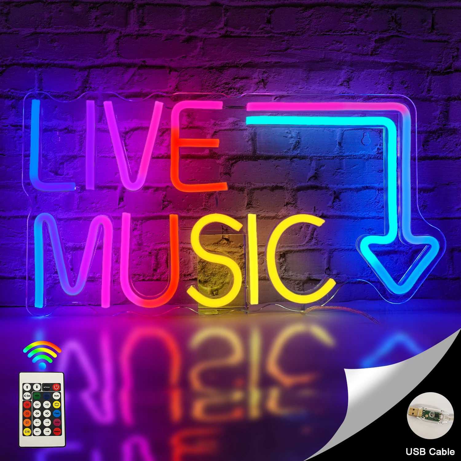 Live Music Neon Sign For Wall Decor Colorful LED Lights Room Decoration For Home Bedroom Bar Club KTV Birthday Party Studio Lamp XJ250602