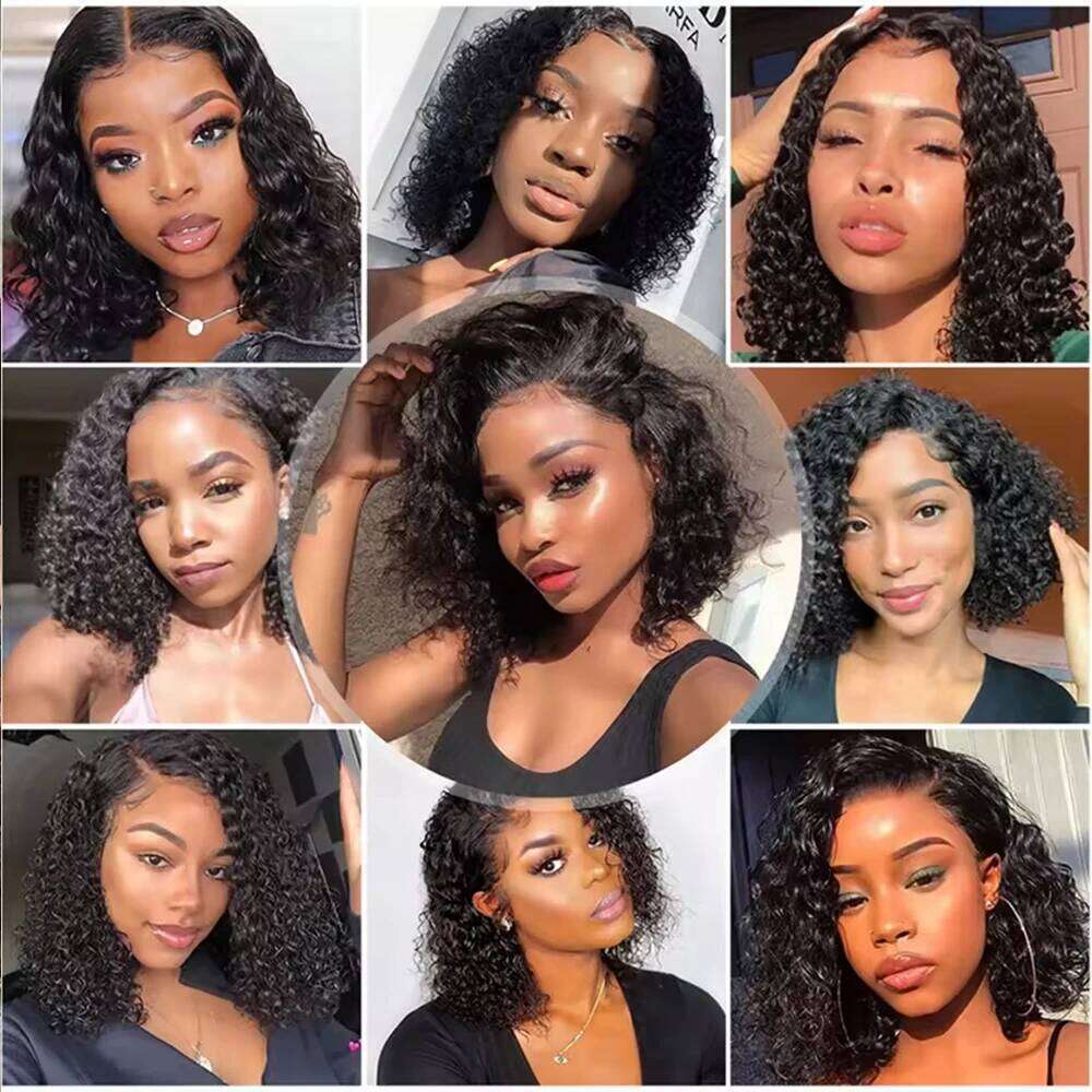 Short Bob Water Wave Hair Wigs 13x4 Ttransparent Lace Front Pre Plucked Wig Human hair 200 Density For Black Women