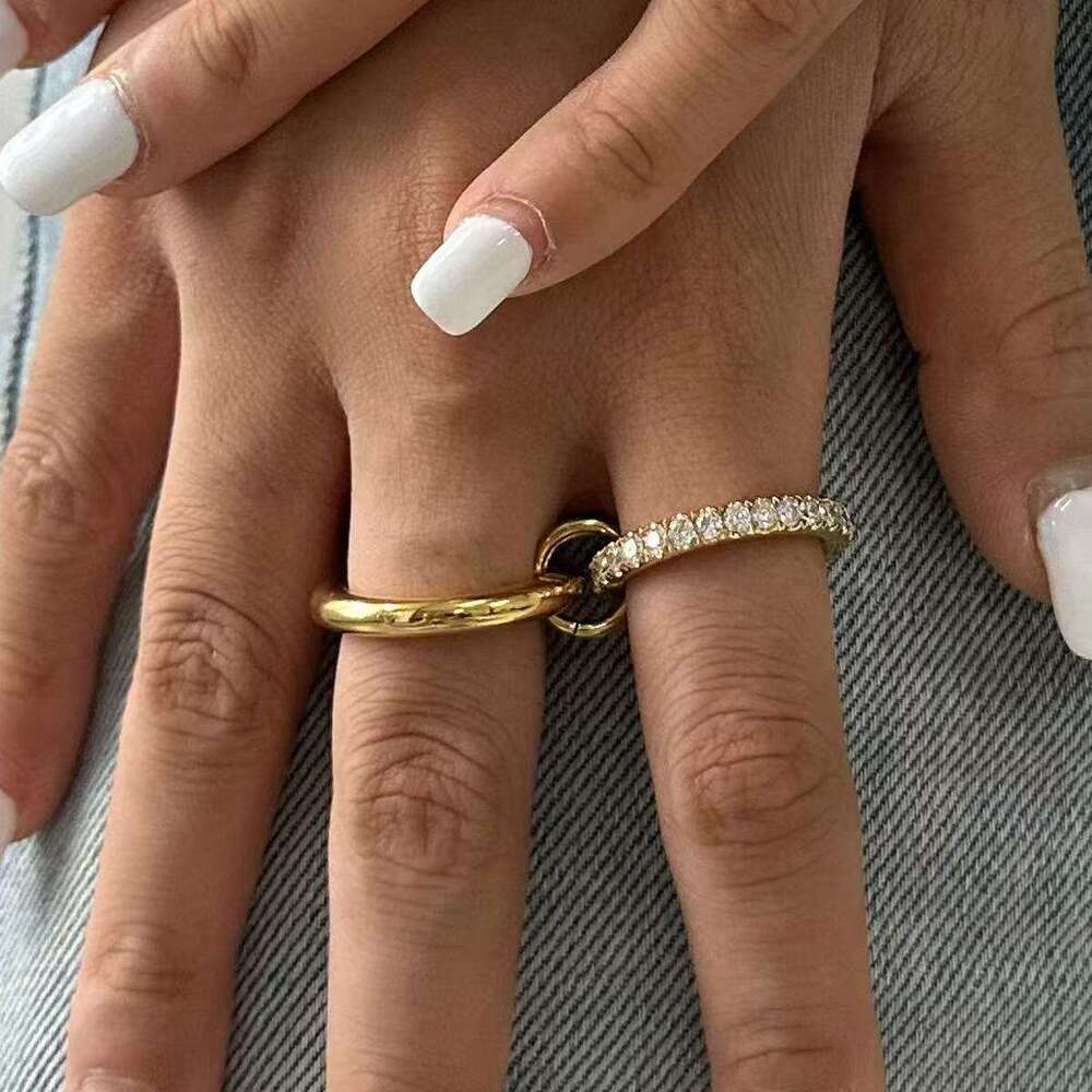 Stainless Steel Inlaid Diamond Stacking Plain Band Ring High-end Ins Style Fashion Rings Jewelry