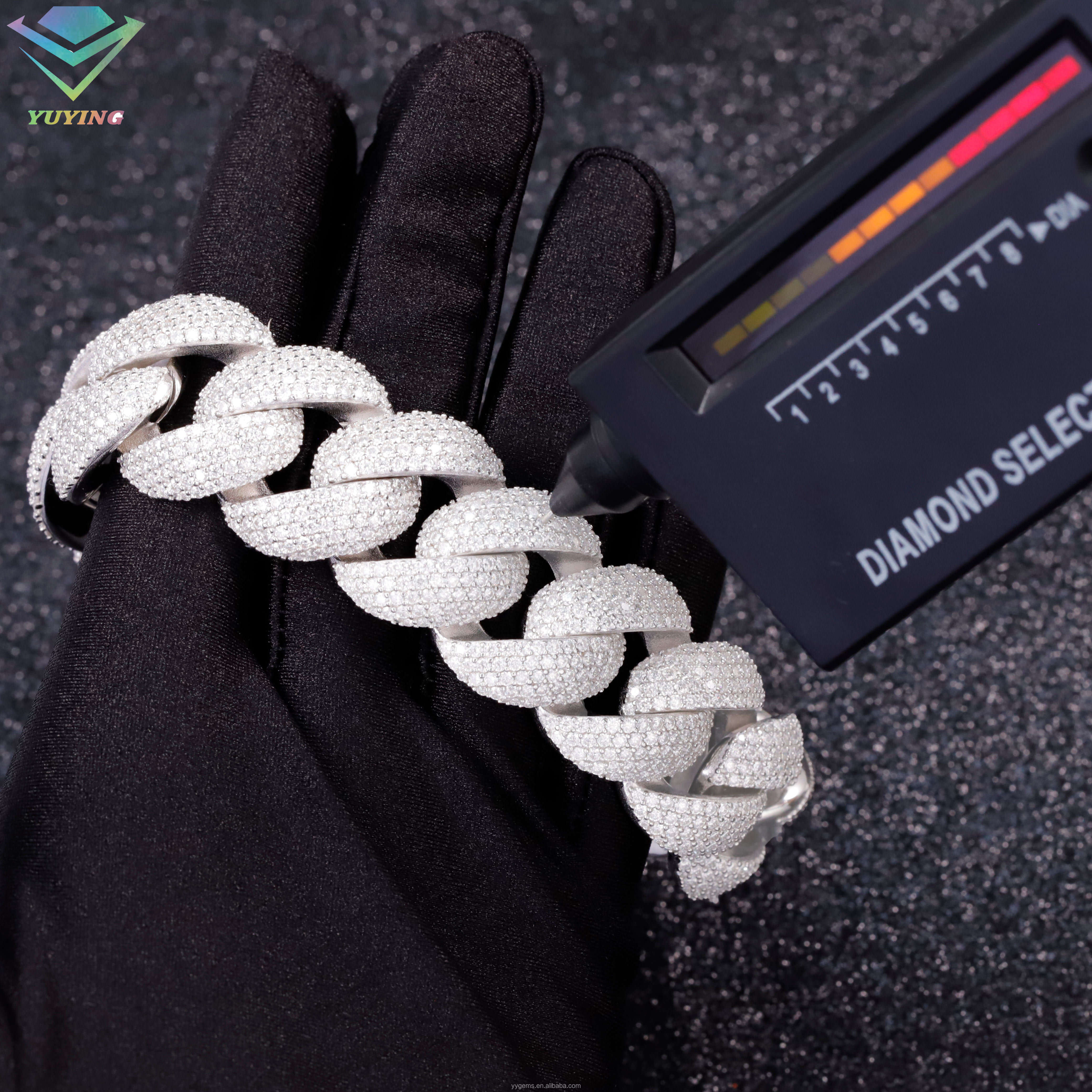 Full Ice Out 16mm S925 Silver White Gold Plated Moissanite Diamond Cuban Link Chains Mens Bracelet