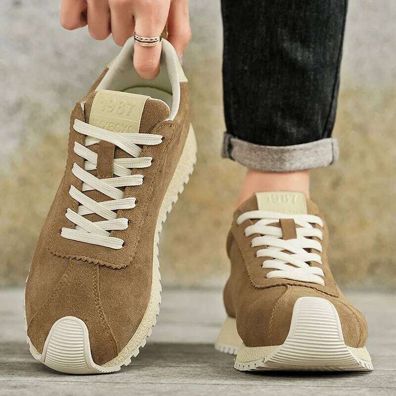 2025 Retro Casual Sneaker Comfortable Low Cut Man Trainers Suede Leather Green Platform Shoes for Men zapatillas de deporte