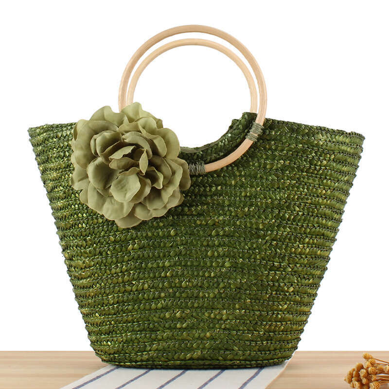 Women's handbag New Rattan Woven Handle Handmade Large Capacity Flower Handheld Straw Beach Vacation Bag