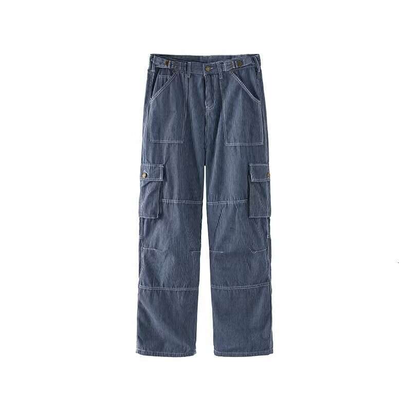 Trendy High Street Workwear Jeans For Men Women, Spring And Autumn American Style Washed Elastic Waist Straight Wide-Leg Floor-Length Pants B5