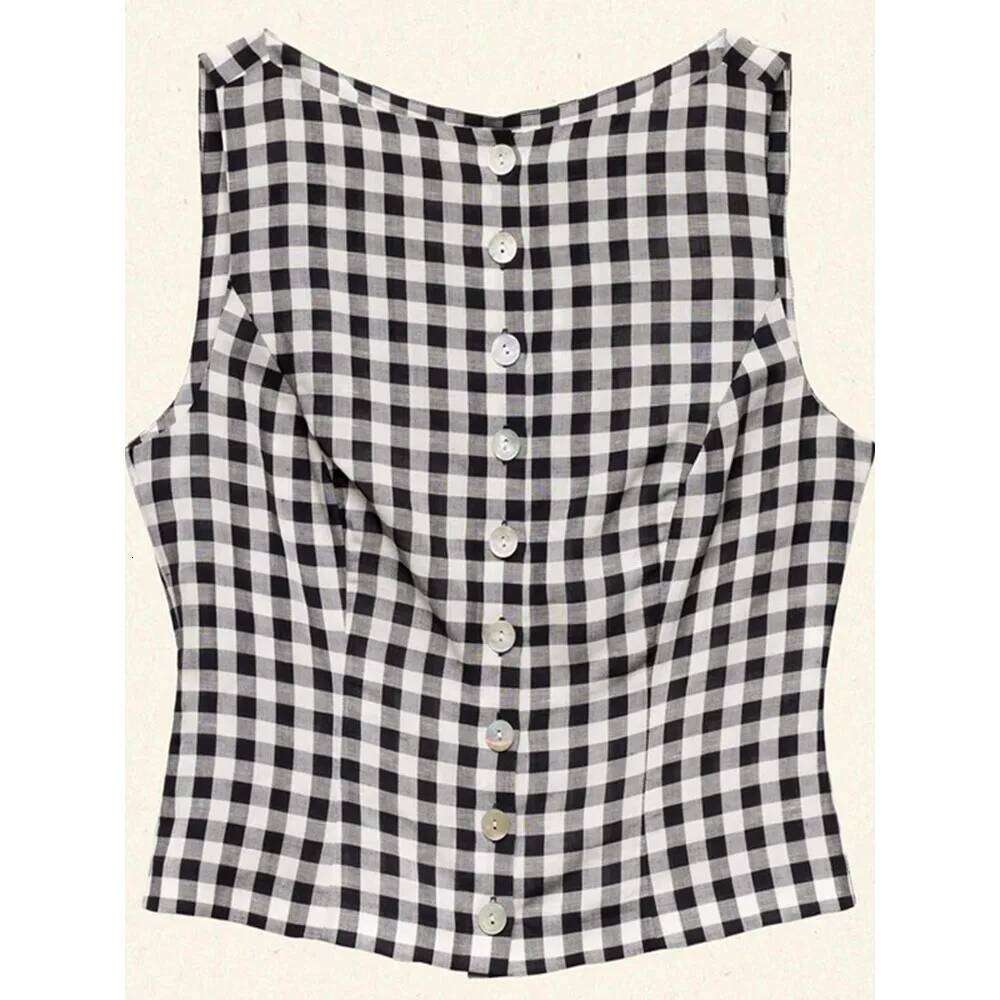 French Retro Atmosphere Plaid Versatile Slim Holiday Style Vest Top
