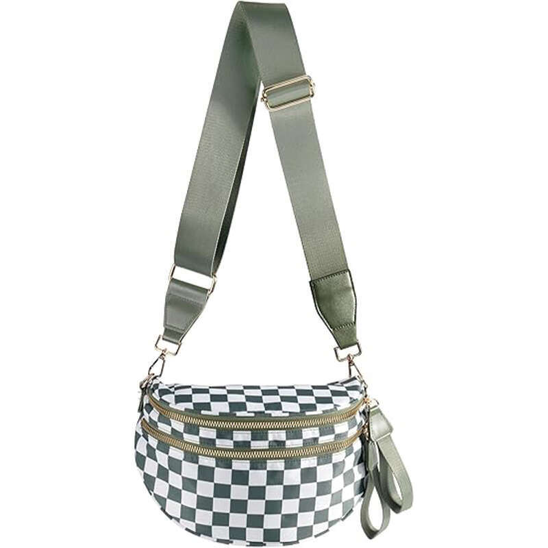 DHgargets Ladies Sling Personalized Black and White Checkered Bum Nylon Women's Crossbody Bag
