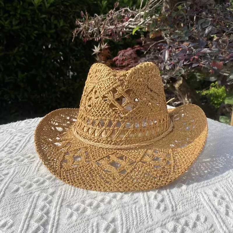 Western Cowboy Straw Hat Women Fashion Large Brim Straw Hat Party Outdoor Summer Cowboy Sunshade Jazz Hat Sombrero Vaquero Hombr W250602