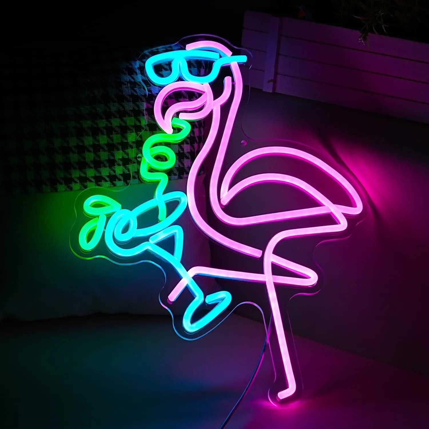 Flamingos Drink Neon Sign USB Powered LED Dimmable Neon Light for Living Room Kids Room Bar Club Wall Decor Personalized Gift XJ250602