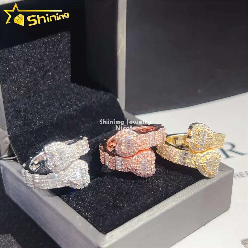 Hot Selling Top Quality Low Price Pass Diamond Tester Heart Cuban Rings 925 Sterling Silver Moissanite Ring