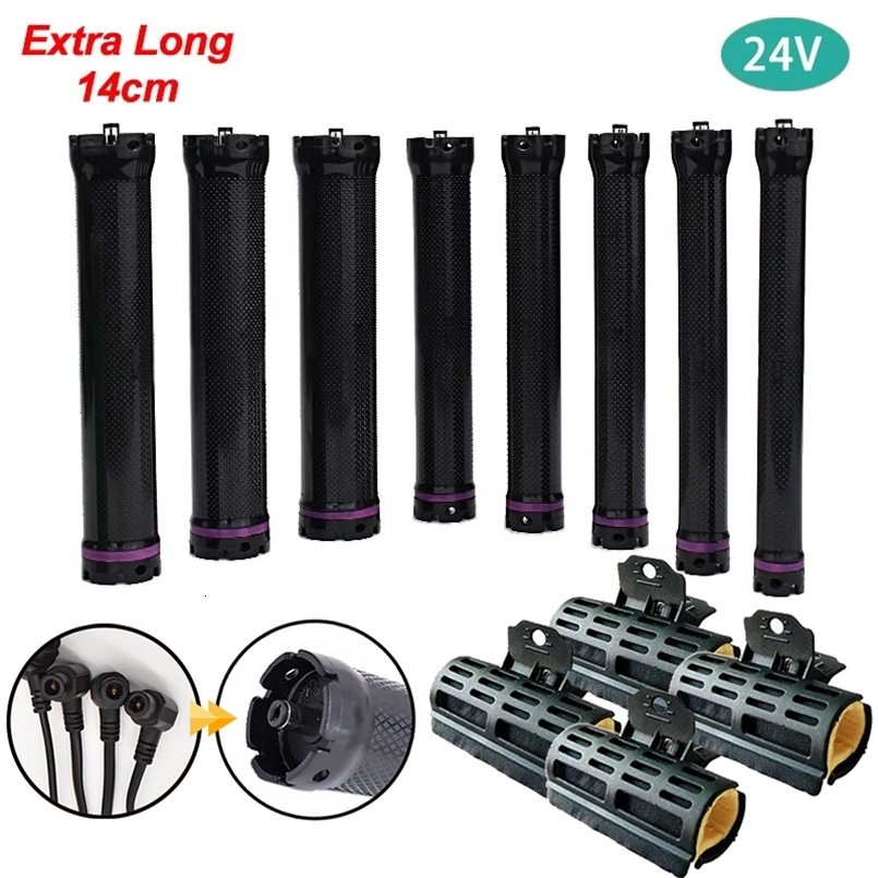 10pcs/set 24V Long Single Hole Electric Heated Hair Rollers Digital Perm Rods Sticks Sponge Clips Rubberbands 14cm 1818 250603