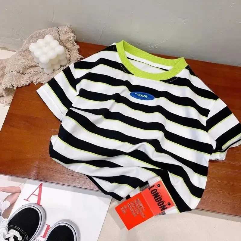 Summer Trendy Costume Casual Sports Round Neck Tops Outer Wear Child Thin Striped T-shirt Boys New Fashion Short Sleeve Tops T250603