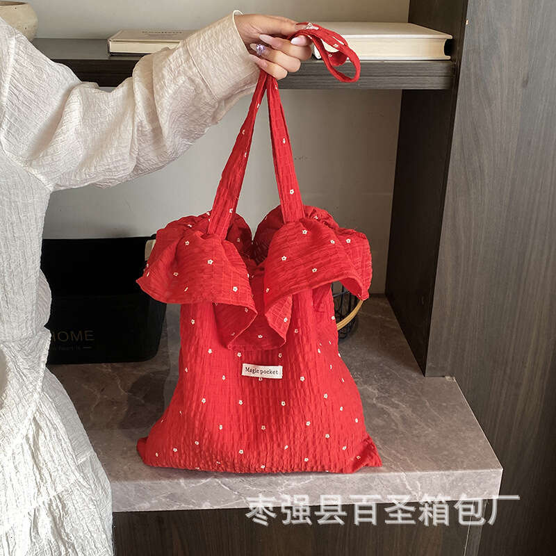 2025 Spring/Summer New Sweet Ruffle Fabric Bag for Women, Casual Lazy Style Student Tote Bag, Versatile Handbag